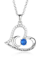 Sterling Silver Cz MUM Heart Pendant + Chain (love you to the moon & back)