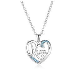 Sterling Silver Cz MUM Heart Pendant + Chain