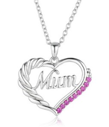 Sterling Silver Cz MUM Heart Pendant + Chain