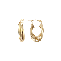 9ct YG Three Layer Polished Oval Hoop Earrings