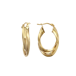 9ct YG Three Layer Polished Oval Hoop Earrings