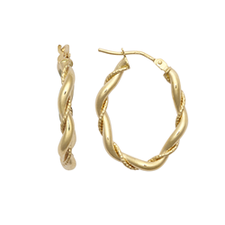 9ct YG Twist Oval Hoop Earrings