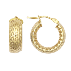 9ct YG 10mm Barked Hoop Earrings