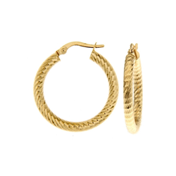 9ct Yellow Gold 15mm Dia Cut Hoop Earrings