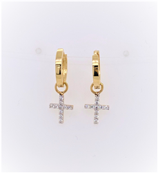 9ct Yellow Gold 12mm Huggie with Cz Cross Earrings