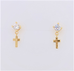 9ct Yellow Gold 4mm Cz with Plain Cross Stud Earrings