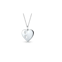 Sterling Silver Rhodium Paw Print Heart Pendant+Chain