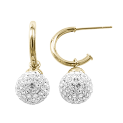 Gold Plated Silver Crystal 10mm Ball Drop Earrings