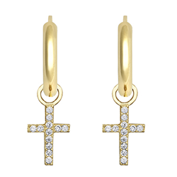 9ct YG Cz Cross Hoop  Earrings