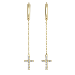 9ct YG Hoop & Cz Cross Drop Earrings