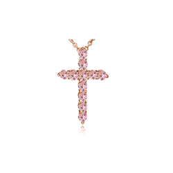 Rose Gold Plated Sterling Silver Pink Cz Cross Pendant with Chain