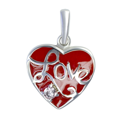 Sterling Silver Heart CZ Love Pendant  With Chain