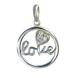 Sterling Silver Circle CZ Love Pendant / Chain