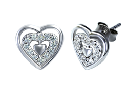 Sterling Silver Triple Heart CZ Earrings