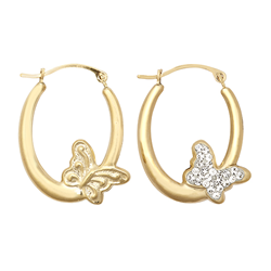 9ct YG Crystal Butterfly Creole Earrings