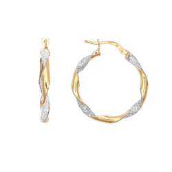 9ct YG 20mm Glitter Twist Hoop Earrings