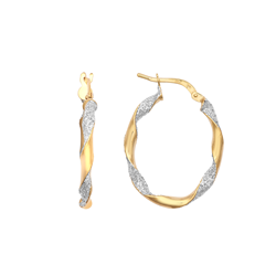 9ct YG 20mm Oval Glitter Twist Hoop Earrings
