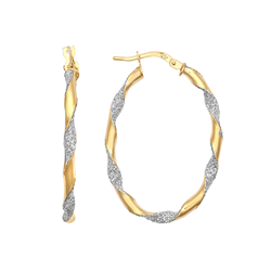 9ct YG 25mm Oval Glitter Twist Hoop Earrings