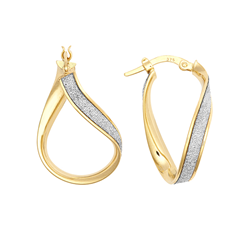 9ct Yellow Gold Glitter Fancy Hoop Earrings