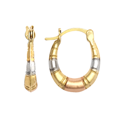 9ct Gold Three Colour Bamboo Creole Earrings