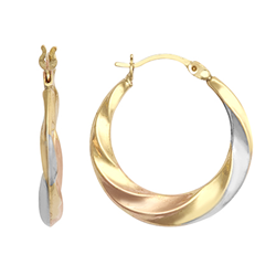 9ct Gold Three Colour Fancy Creole Earrings 15mm