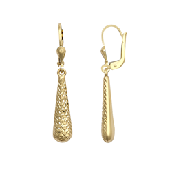 9ct YG Hammered Drop Earrings