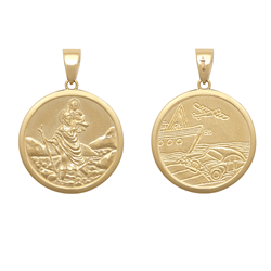 9ct YG 25mm Double Sided St. Christopher Medallion Pendant