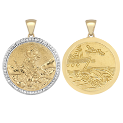 9ct YG 26mm Cz Double Sided St. Christopher Medallion Pendant