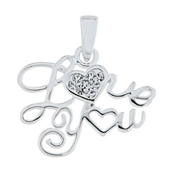 Sterling Silver Crystal Love You Pendant with Chain