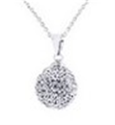 Sterling Silver 8mm White Crystal Ball Pendant with Chain