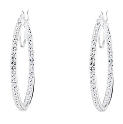 Sterling Silver White Crystal Hoop Earrings - 30mm