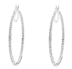 Sterling Silver White Crystal Hoop Earrings - 40mm