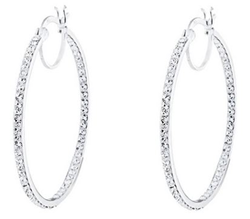 Sterling Silver White Crystal Hoop Earrings - 35mm
