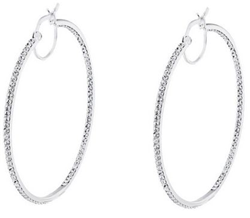 Sterling Silver White Crystal Hoop Earrings - 50mm