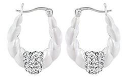 Sterling Silver White Crystal Creole Earrings