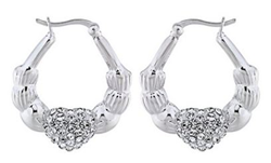 Sterling Silver White Crystal Creole Earrings - 24mm