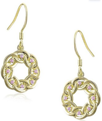 Yellow Gold Plated Sterling Silver Pink CZ Earrings