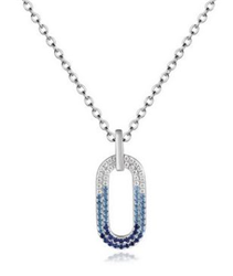 Sterling Silver Graduated Blue CZ Paperclip Pendant with Chain