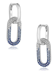 Sterling Silver Graduated Blue CZ Paperclip Drop Earrings