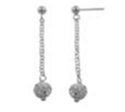 Sterling Silver White Crystal Ball Drop Earrings - 7mm