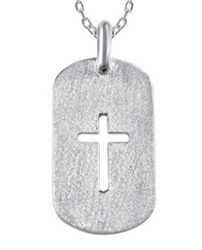 Sterling Silver Cross Dog Tag Pendant with Chain