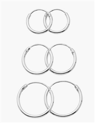 Sterling Silver Set of 3 Plain Hoop Earrings - 10mm, 12mm, 14mm