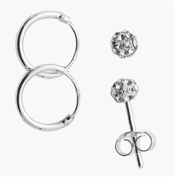 Sterling Silver 10mm Plain Hoop Earrings and 4mm Ball Stud Earrings Set