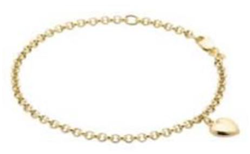 14ct YG Belcher Bracelet with Heart Charm / 7