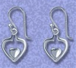 Sterling Silver Heart in Heart Drop Earrings