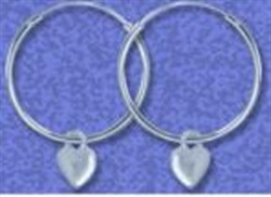 Sterling Silver Dangle Heart 20mm Hoop Earrings