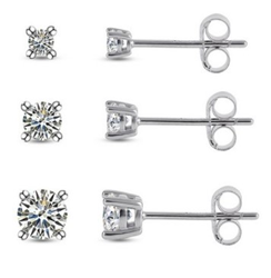 Sterling Silver 3 Pair Classic CZ Stud Earring Set
