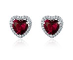 925 Sterling Silver Red CZ Heart Studs
