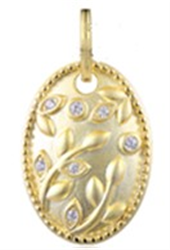 Sterling Silver Yellow Gold Plated Oval Floral CZ Pendant