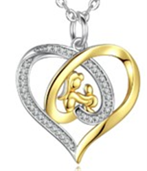 Sterling Silver Two-Tone Family CZ Heart Pendant